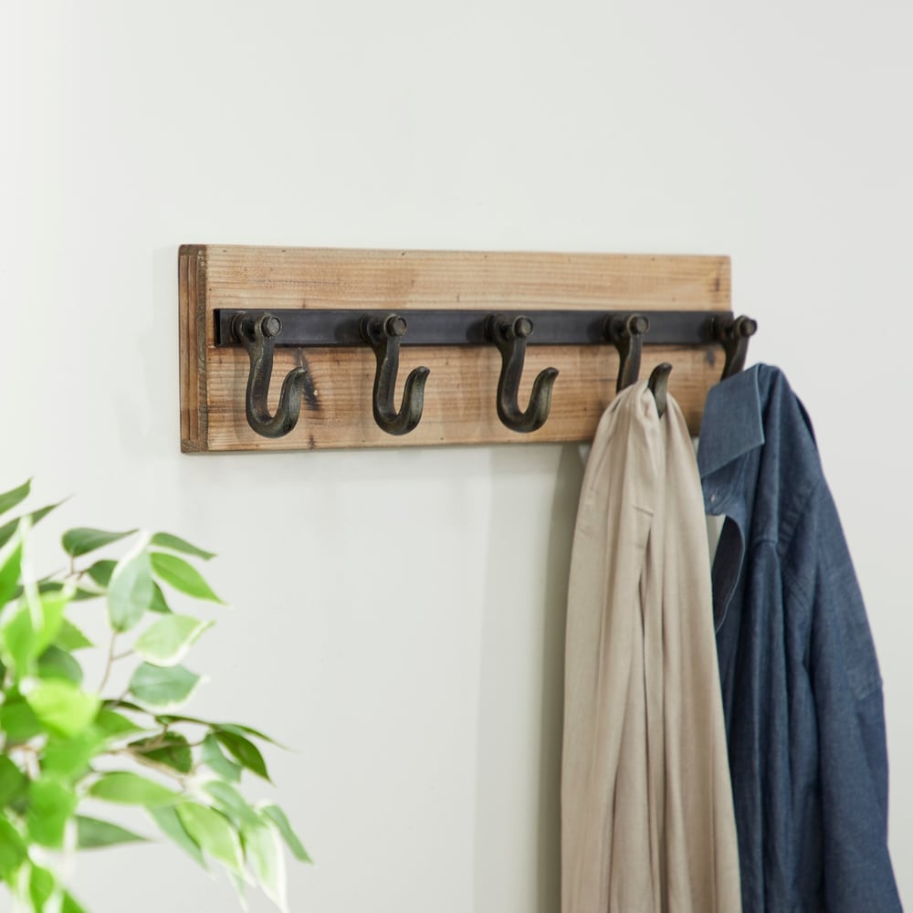 Wht 4 Hook Vintage Heavy Duty Wooden Coat Hook Rack Stand Holder