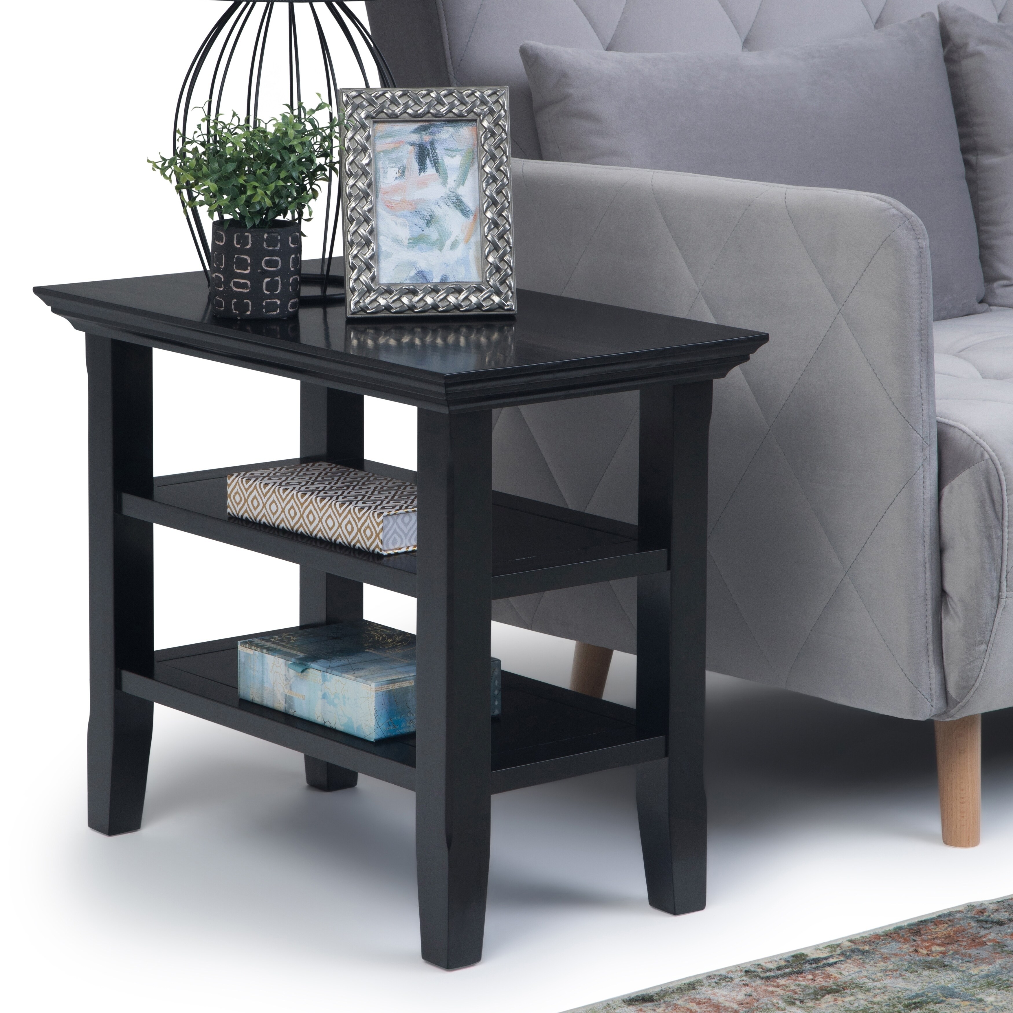Solid Wood Side End Table Small Narrow Tall Slim for Sofa Bed LivingRoom Bedroom