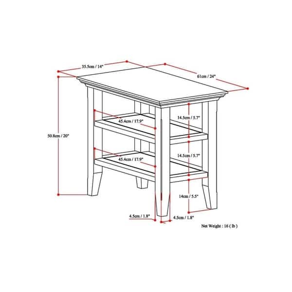 dimension image slide 1 of 2, WYNDENHALL Normandy 14 inch Wide Solid Wood Transitional Narrow Side Table - 14 Inches wide