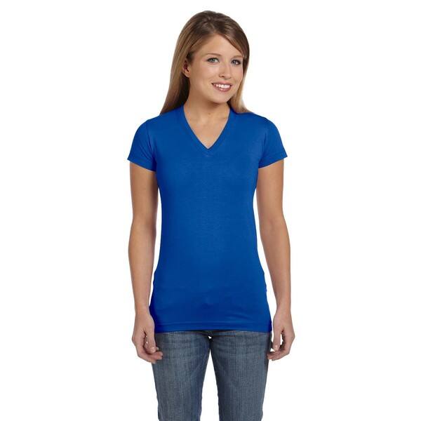 Juniors Royal Fine Jersey V Neck Longer Length T Shirt