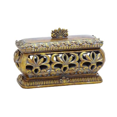 Gold Finish Polystone Cutout Floral Box
