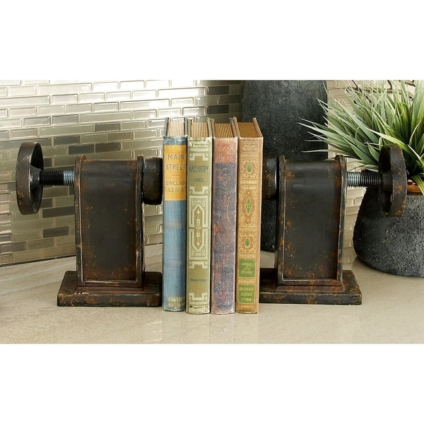 Black/Brown Metal Iron Vice 8-inch and 7-inch Bookends (Set of 2)