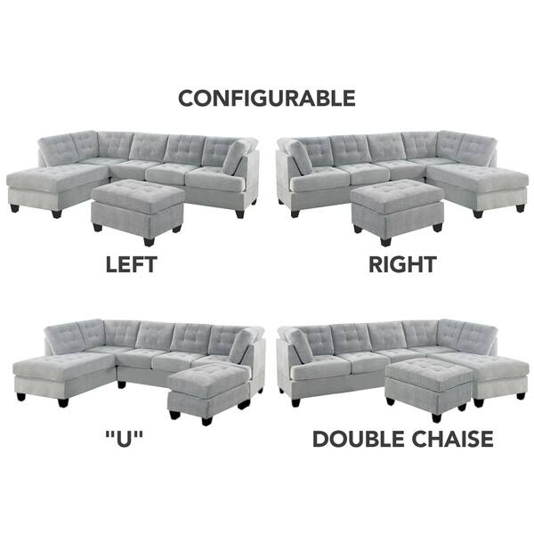3 Pc Modern Large Tufted Grey Microfiber Sectional Sofa With 3 Pc Modern Large Tufted Grey