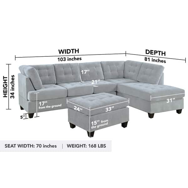 3 Pc Modern Large Tufted Grey Microfiber Sectional Sofa With 3 Pc Modern Large Tufted Grey
