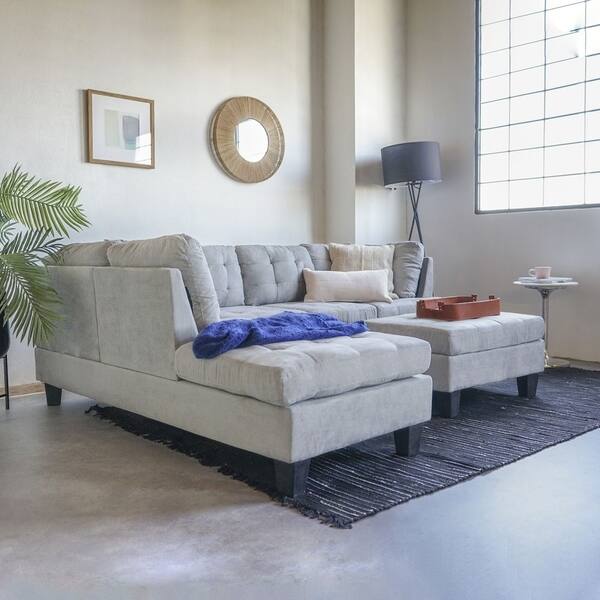 3 Pc Modern Large Tufted Grey Microfiber Sectional Sofa With 3 Pc Modern Large Tufted Grey
