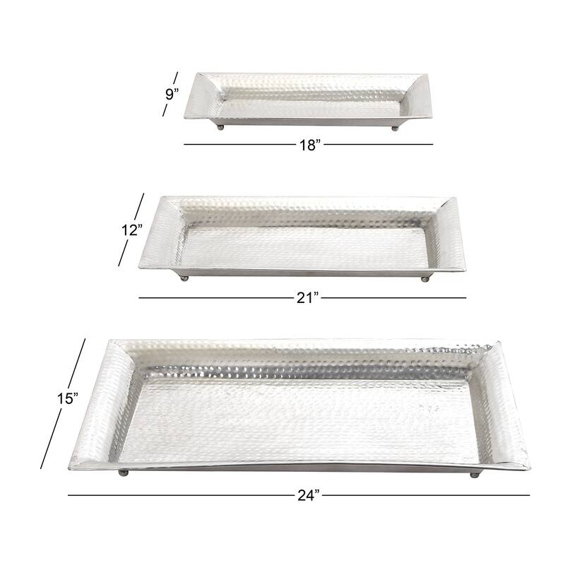 Silver Aluminum Tray (Set of 3) - 15 x 24 x 2