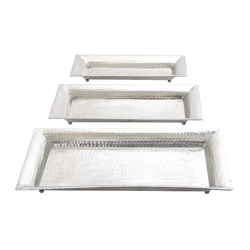 Silver Aluminum Tray (Set of 3) - 15 x 24 x 2