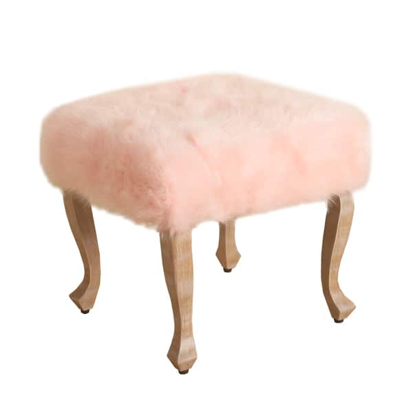 slide 1 of 3, The Curated Nomad Yorba Faux-fur Blush Square Stool with Wood Legs