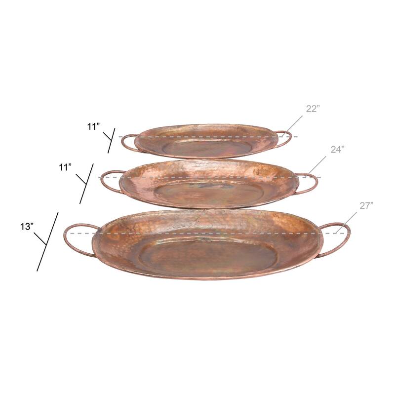 Copper Metal Living Room Decor Tray (Set of 3) - 13 x 27 x 3