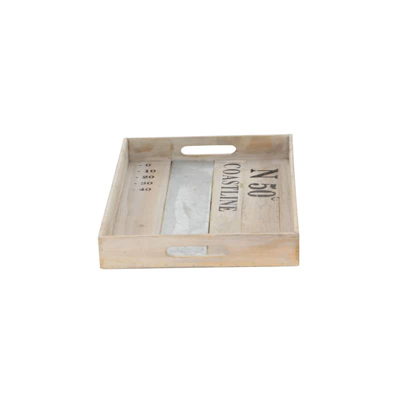 Brown Wood Living Room Decor Tray with Metal Stripe (Set of 2) - S/2 21", 18"W