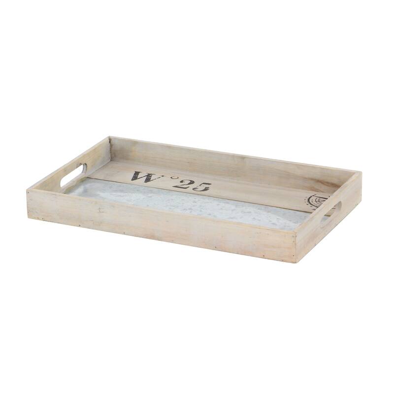 Brown Wood Living Room Decor Tray with Metal Stripe (Set of 2) - S/2 21", 18"W