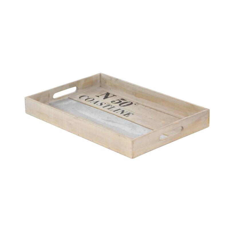 Brown Wood Living Room Decor Tray with Metal Stripe (Set of 2) - S/2 21", 18"W