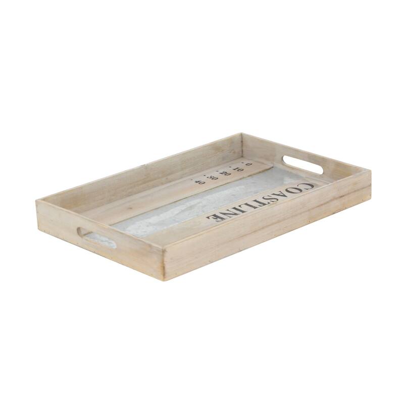 Brown Wood Living Room Decor Tray with Metal Stripe (Set of 2) - S/2 21", 18"W