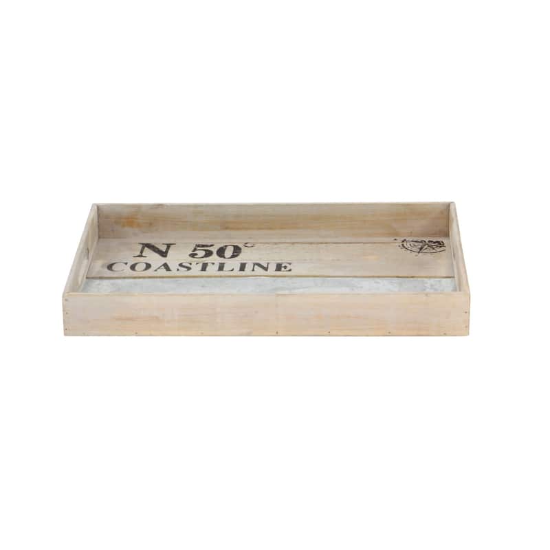 Brown Wood Living Room Decor Tray with Metal Stripe (Set of 2) - S/2 21", 18"W