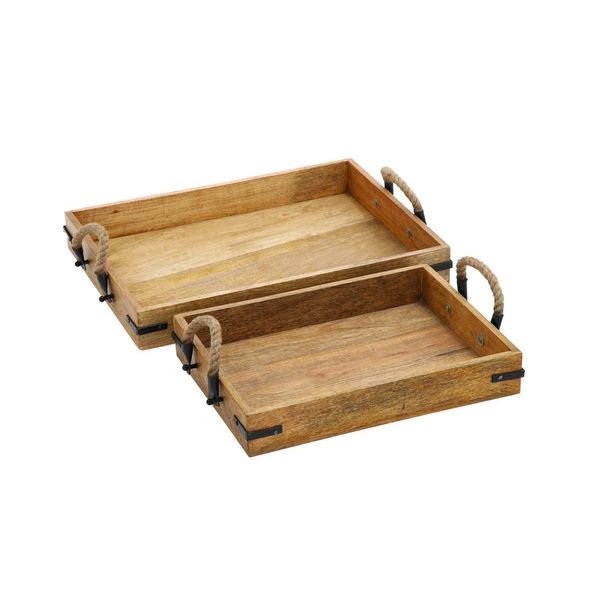 Shop Set of 2 Distressed Oak Wood Serving Trays - Free Shipping Today ...