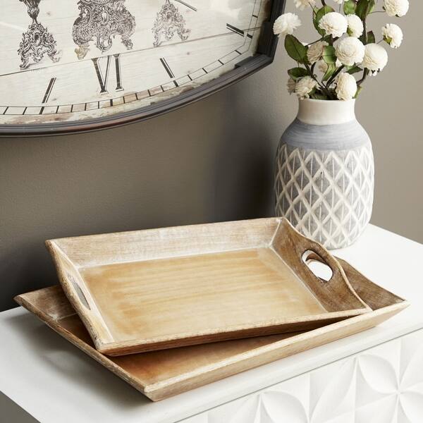 Brown Wooden Living Room Decor Tray (Set of 2)