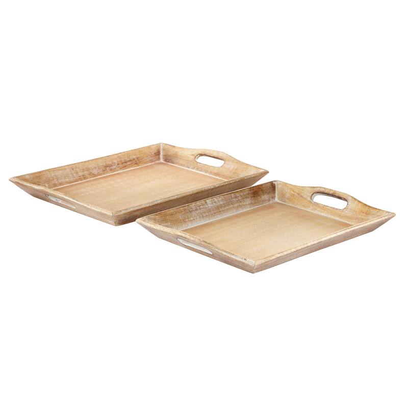 Brown Wooden Living Room Decor Tray (Set of 2)