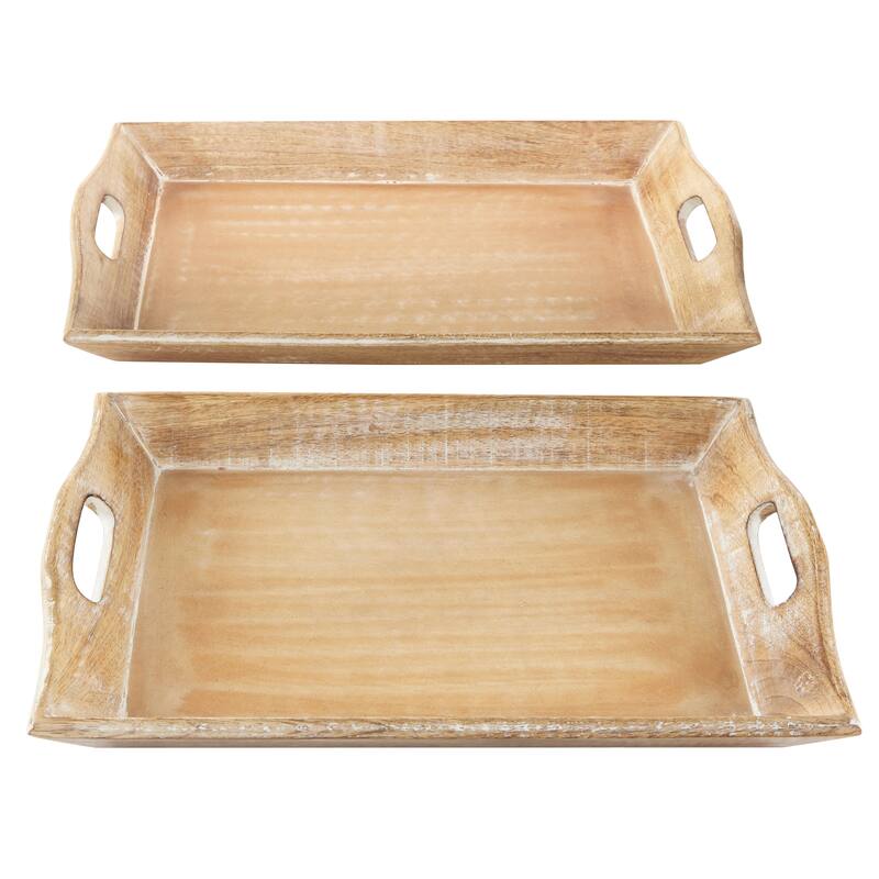 Brown Wooden Living Room Decor Tray (Set of 2)