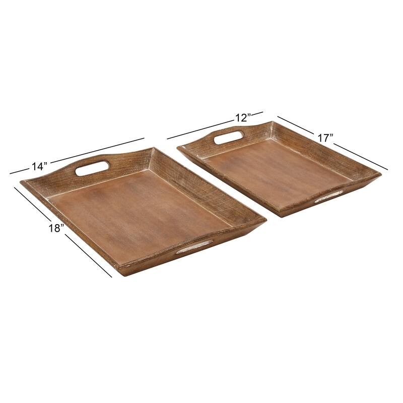 Brown Wooden Living Room Decor Tray (Set of 2)