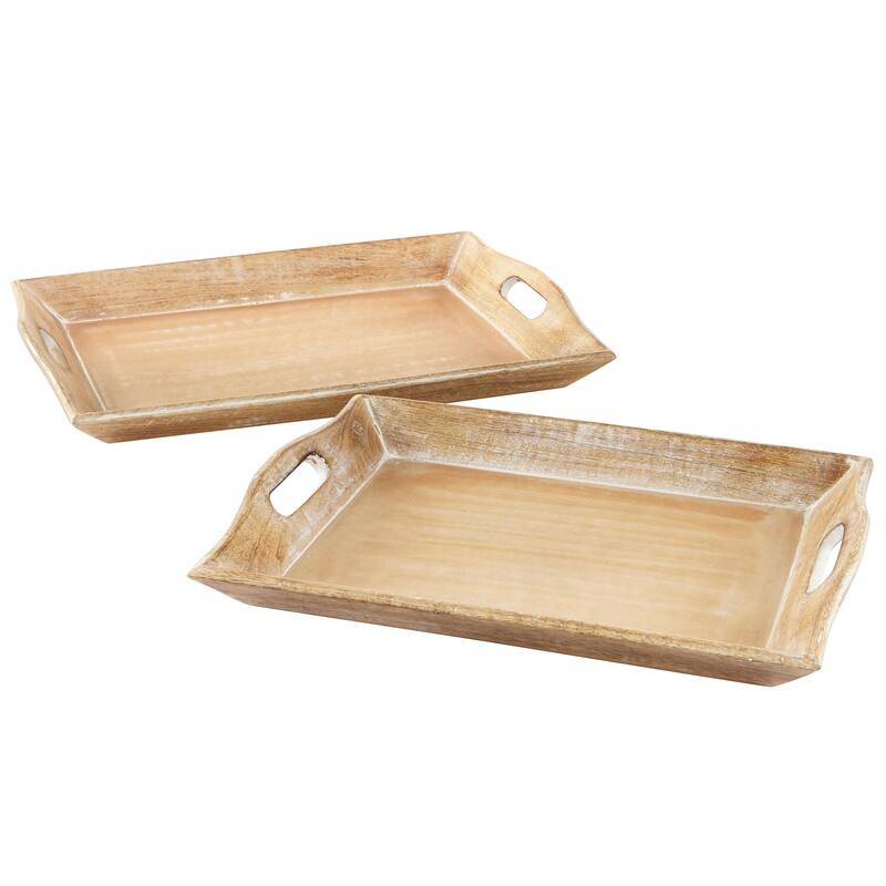 Brown Wooden Living Room Decor Tray (Set of 2)