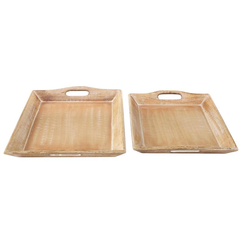 Brown Wooden Living Room Decor Tray (Set of 2)