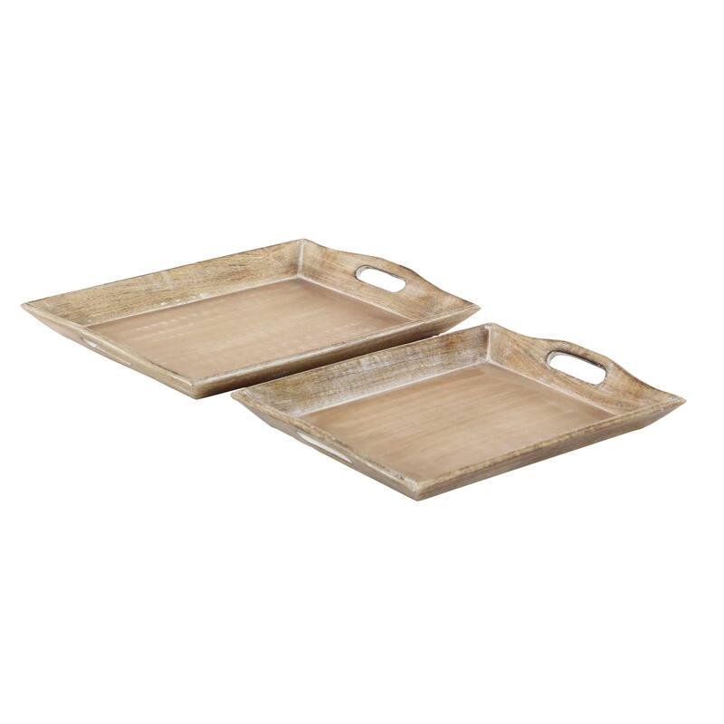 Brown Wooden Living Room Decor Tray (Set of 2)
