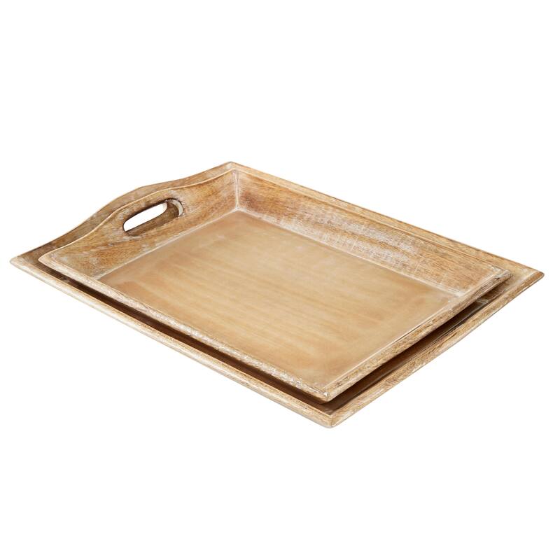 Brown Wooden Living Room Decor Tray (Set of 2)