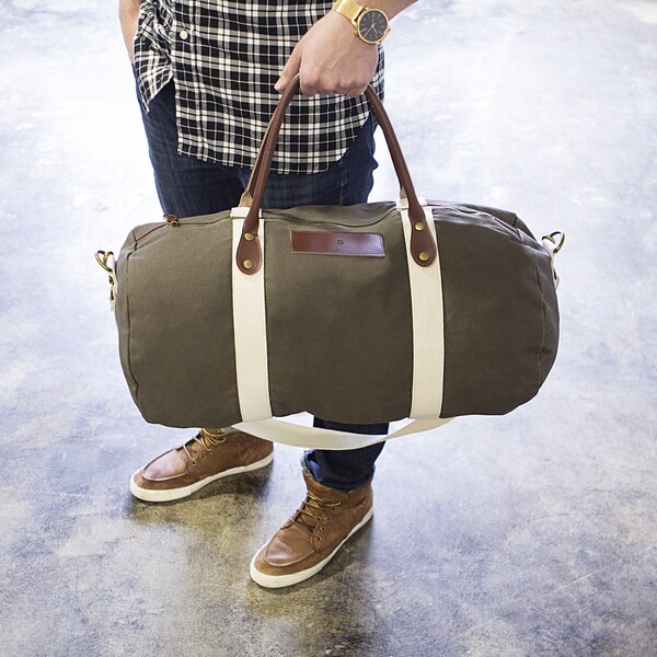 Shop Personalized Green Canvas and Leather Duffle Bag - Free Shipping Today - www.neverfullmm.com ...