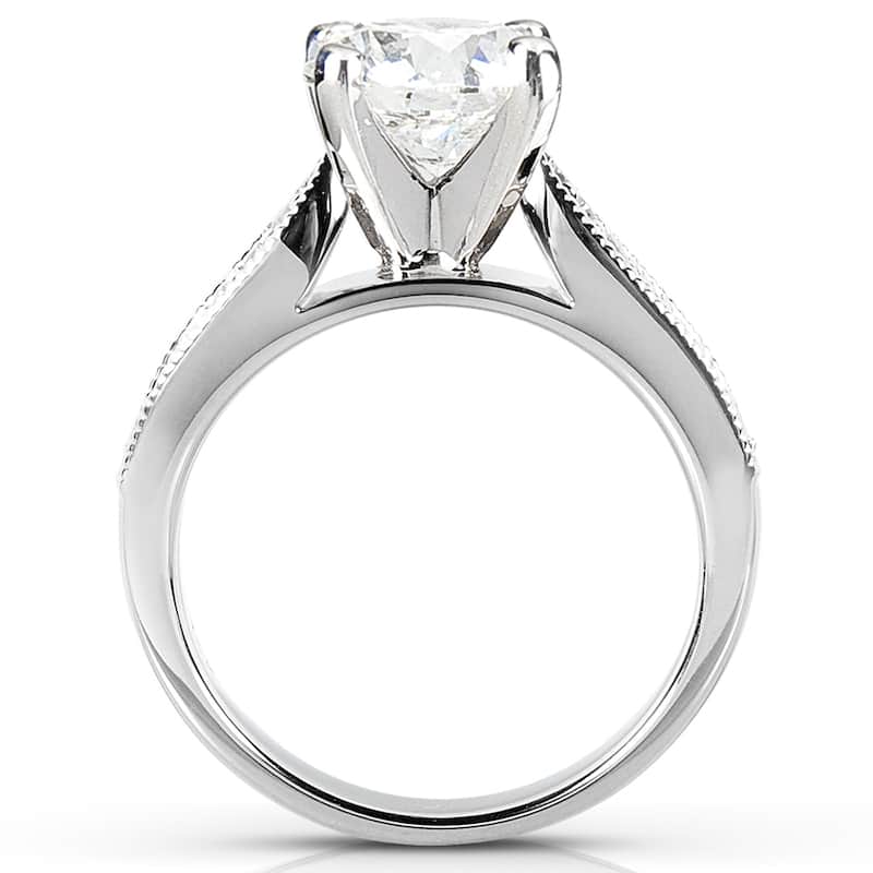 Annello by Kobelli 14k White Gold 1 1/2ct Round Moissanite and 1/3ct TDW Diamond Pave Milgrain Bridal Set