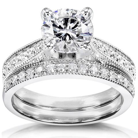 Wedding Ring Sets Moissanite Rings Online At Our Annello By Kobelli 14k White Gold 1 3ct Tgw Round Moissanite And Diamond Pave