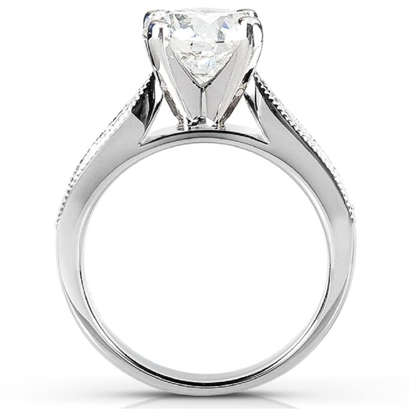 Annello by Kobelli 14k White Gold 1 7/8ct Round Moissanite and 1/3ct TDW Diamond Pave Milgrain Bridal Set