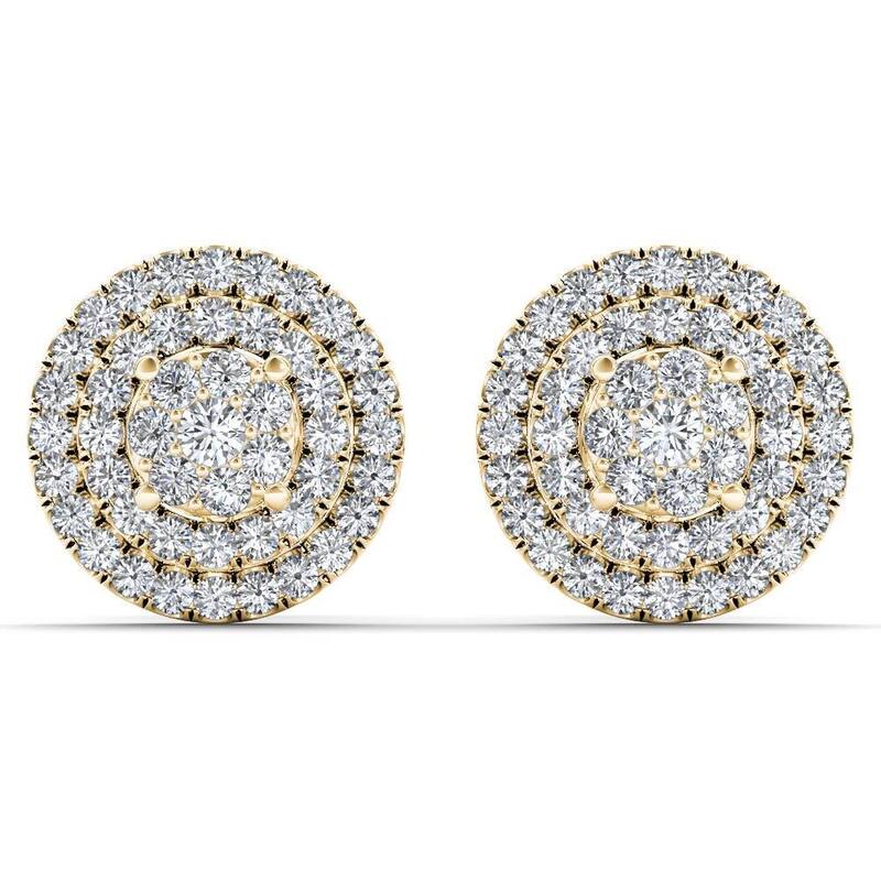 De Couer 10k Yellow Gold 1/2ct TDW Diamond Cluster Double Frame Stud Earrings