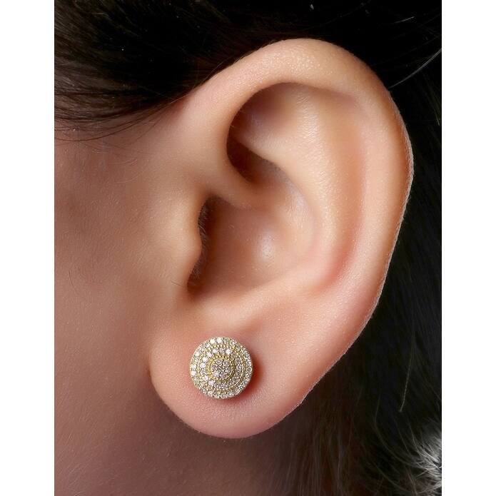 De Couer 10k Yellow Gold 1/2ct TDW Diamond Cluster Double Frame Stud Earrings