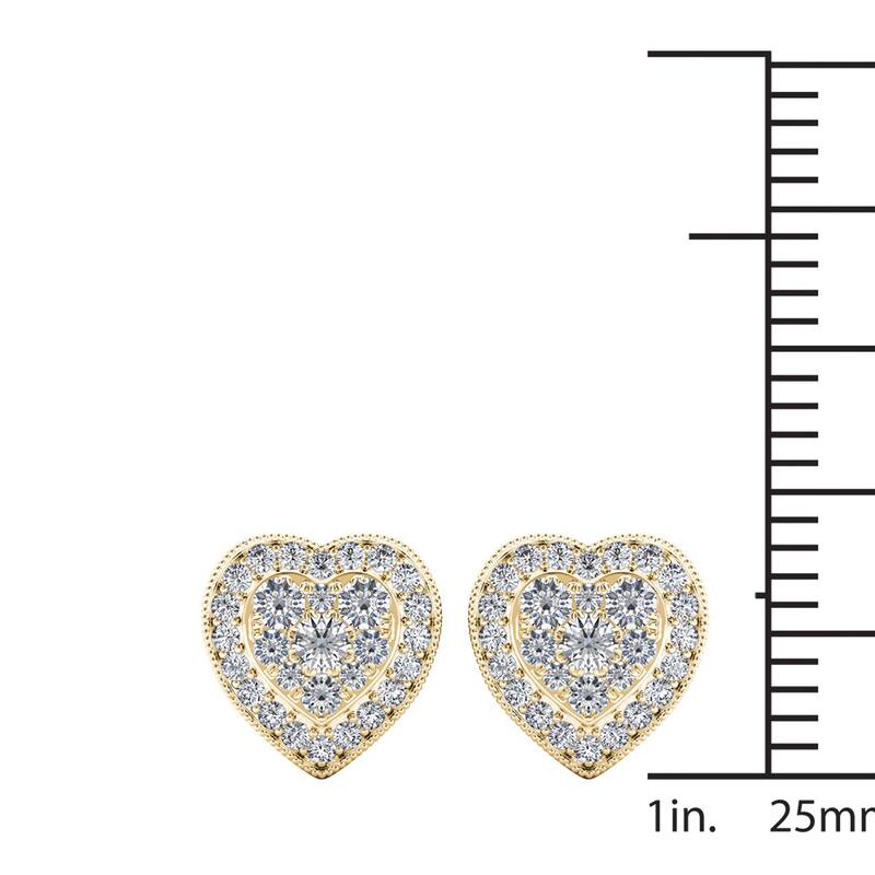 De Couer 10k Yellow Gold 1/3ct TDW Diamond Cluster Heart Stud Earrings