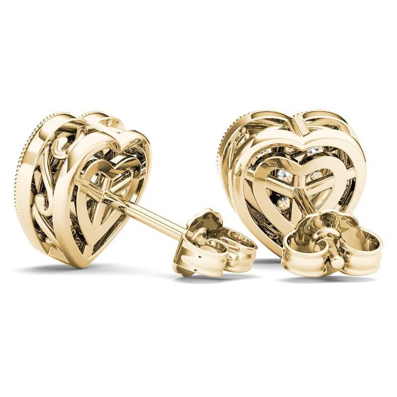 De Couer 10k Yellow Gold 1/3ct TDW Diamond Cluster Heart Stud Earrings