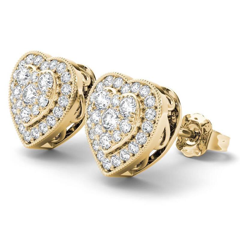De Couer 10k Yellow Gold 1/3ct TDW Diamond Cluster Heart Stud Earrings