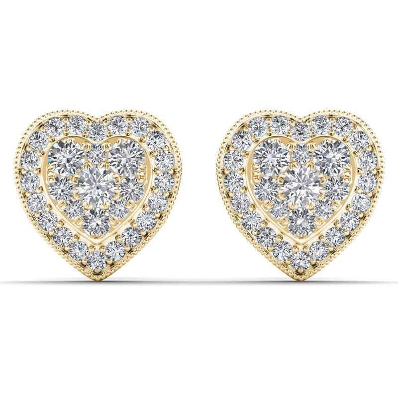De Couer 10k Yellow Gold 1/3ct TDW Diamond Cluster Heart Stud Earrings