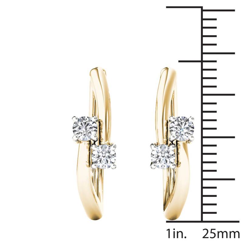 De Couer 10k Yellow Gold 1/3ct TDW Diamond Two-Stone Diamond Hoop Earrings