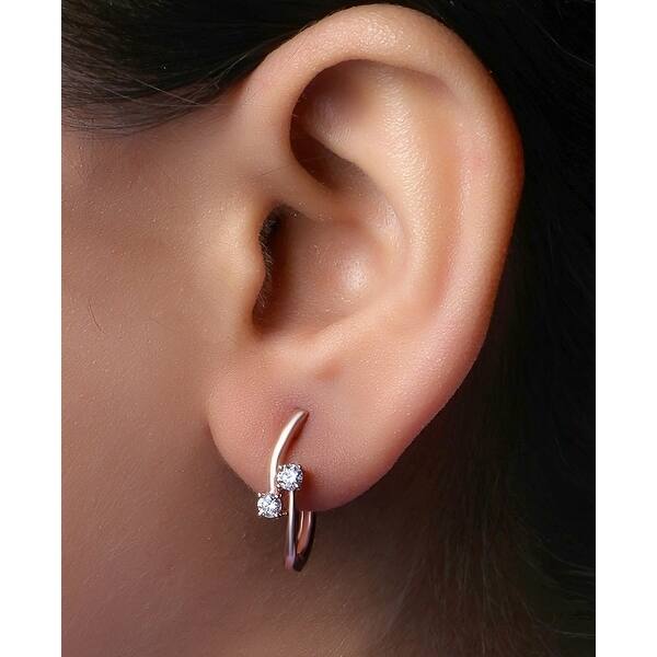 De Couer 10k Yellow Gold 1/3ct TDW Diamond Two-Stone Diamond Hoop Earrings