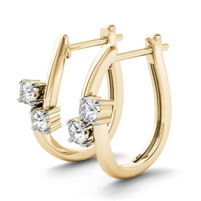 De Couer 10k Yellow Gold 1/3ct TDW Diamond Two-Stone Diamond Hoop Earrings