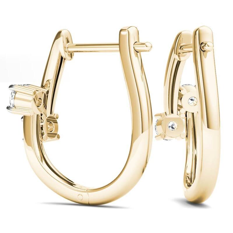 De Couer 10k Yellow Gold 1/3ct TDW Diamond Two-Stone Diamond Hoop Earrings