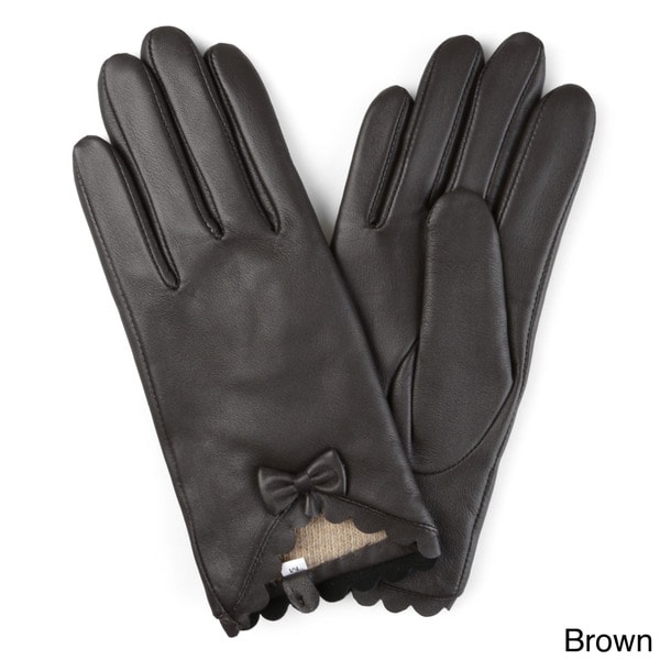 ladies black leather sheepskin lined gloves