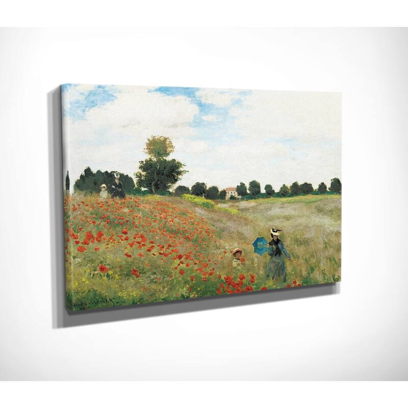 'Poppy Field' by Oscar-Claude Monet Framed Painting Print on Wrapped Canvas