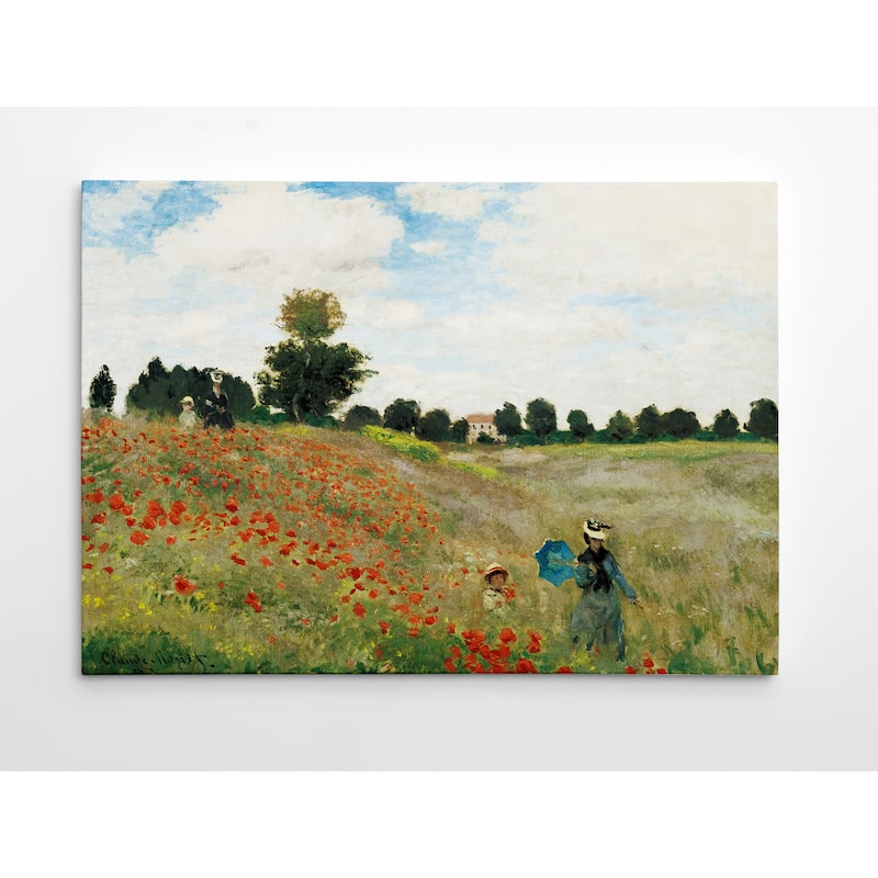 'Poppy Field' by Oscar-Claude Monet Framed Painting Print on Wrapped Canvas