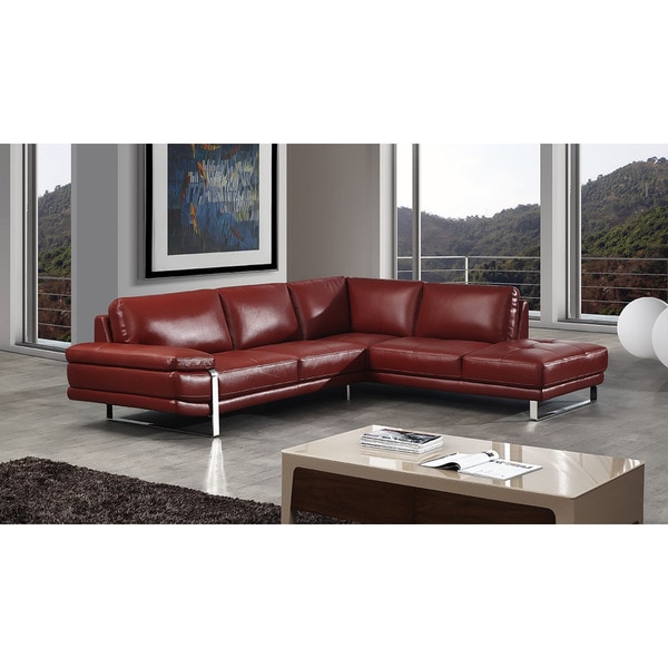 American Eagle Red Italian Leather Left Chaise Sectional