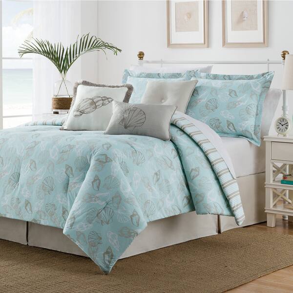 Shop Seashell Blue Tan 7 Piece Comforter Set Free Shipping