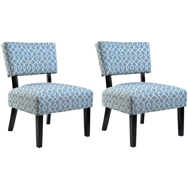 Shop Charlotte Blue And White Fabric Accent Chair With Solid Wood