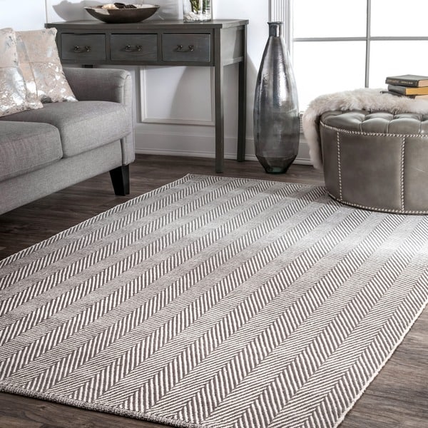 Shop nuLOOM Handmade Flatweave Herringbone Chevron Grey Cotton Rug 4