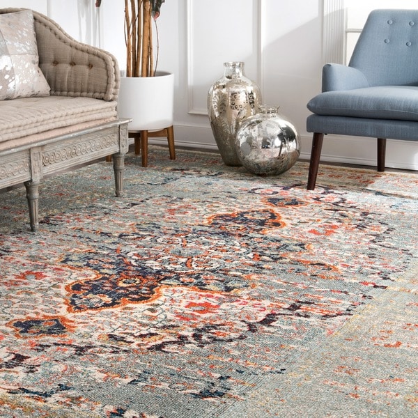 Nuloom Distressed Traditional Vintage Medallion Grey Rug