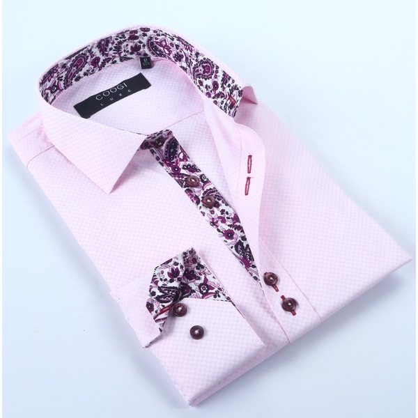 Coogi Mens Pink with Paisley Trim Dress Shirt - Free Shipping Today ...